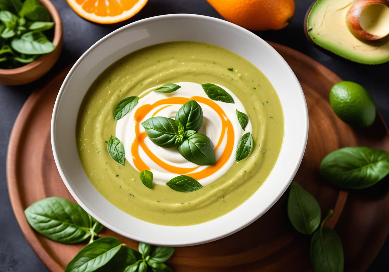 Paprika Cream Soup with Rice and Avocado