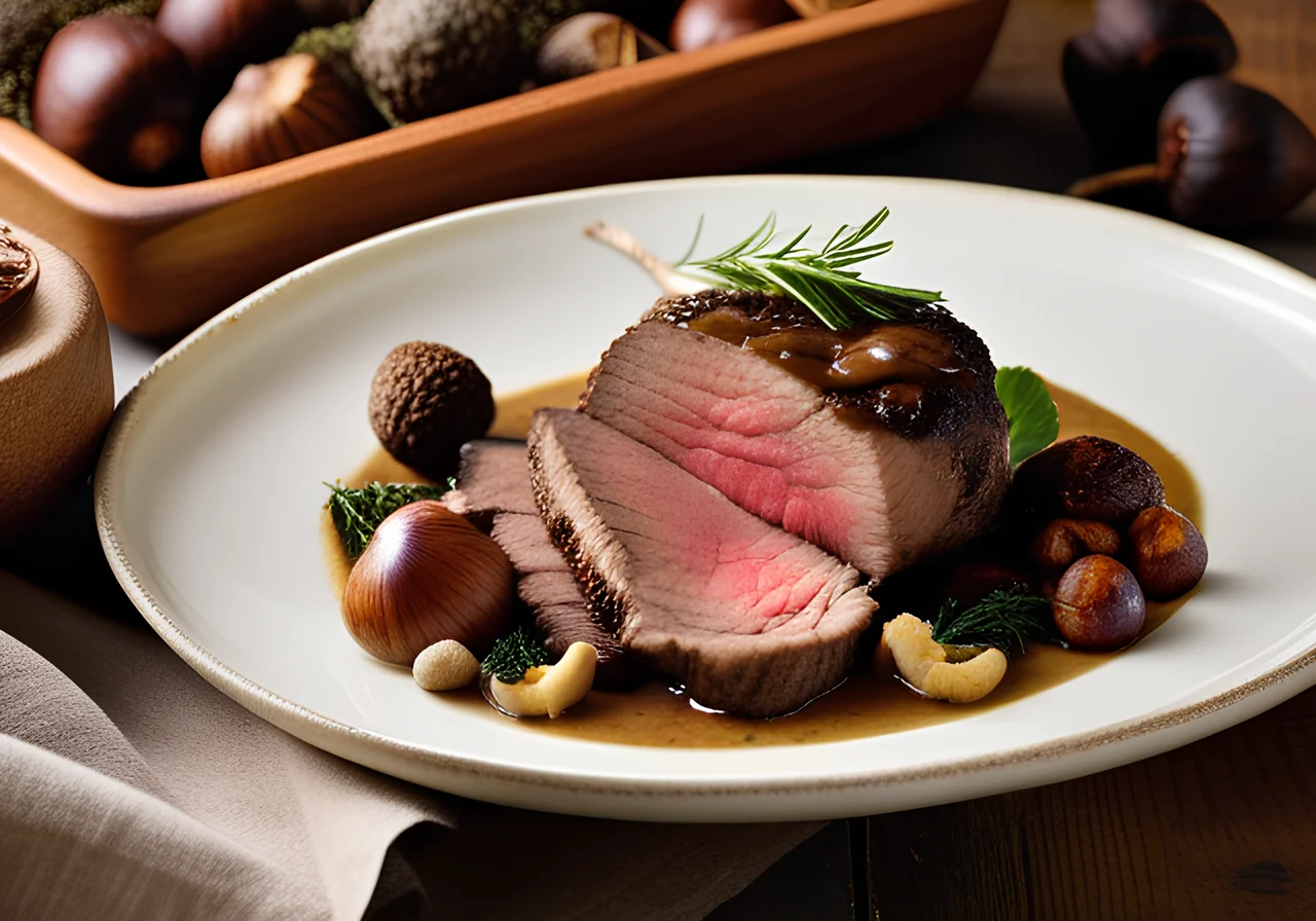 Venison Roast with Chestnuts and Morels