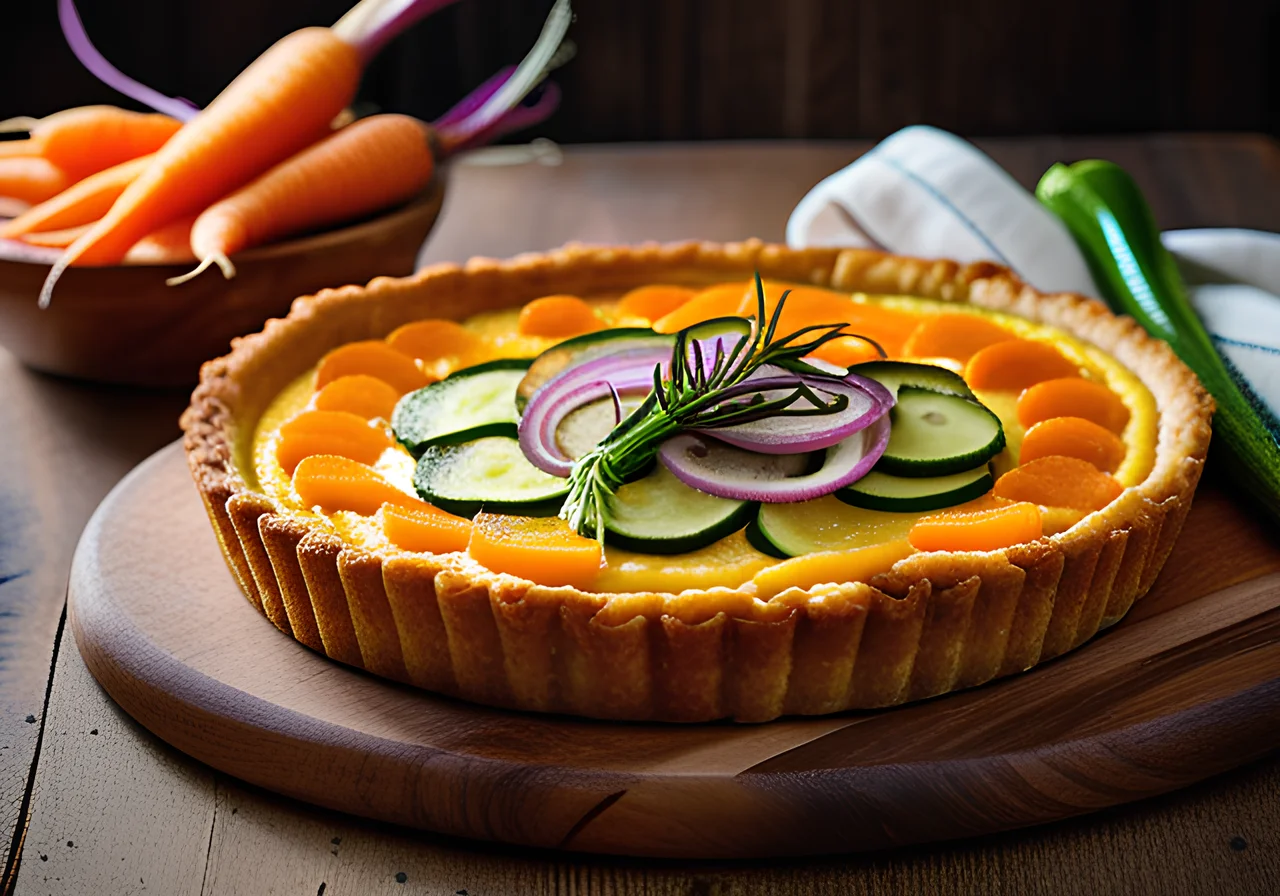 Carrot Quiche with Colorful Vegetable Strips