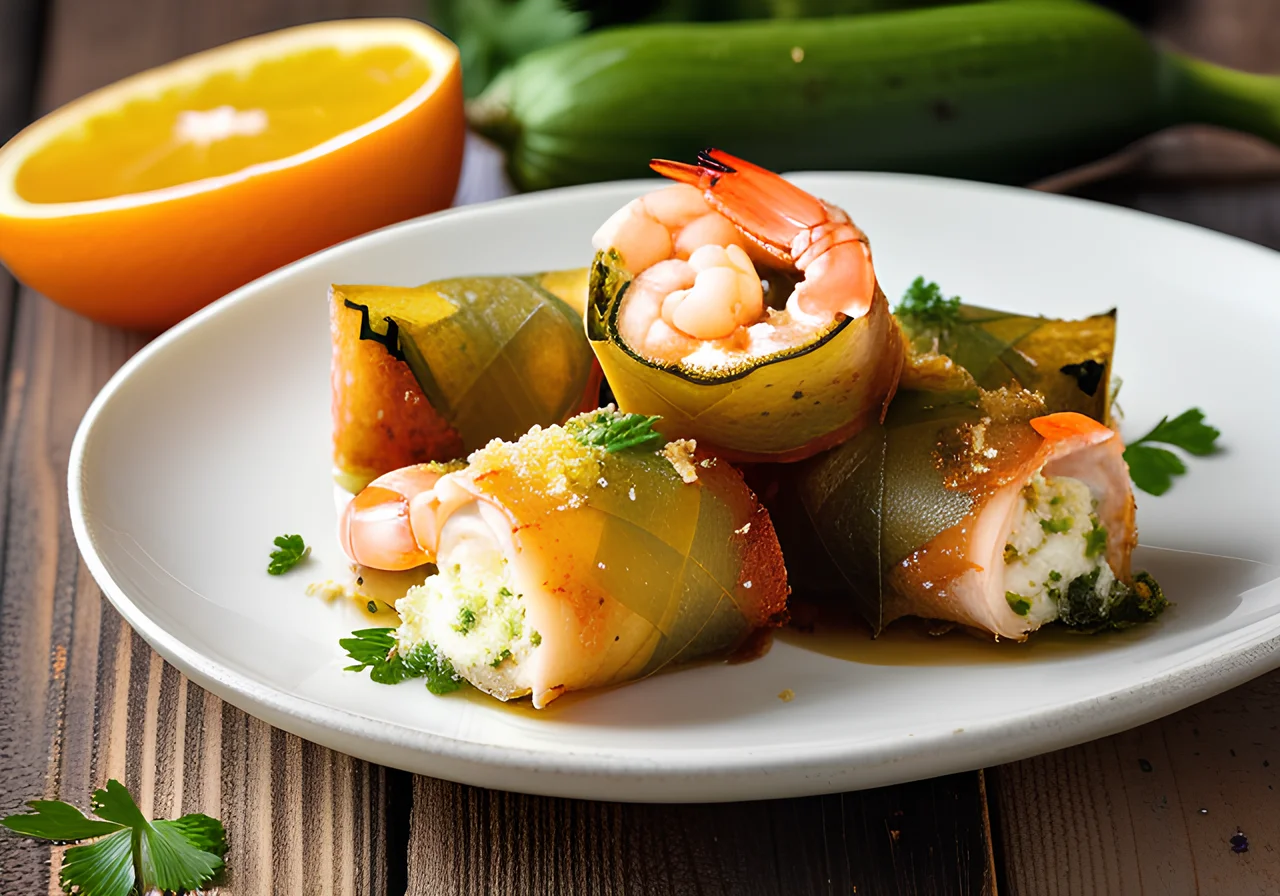 Gratinated Zucchini Shrimp Rolls