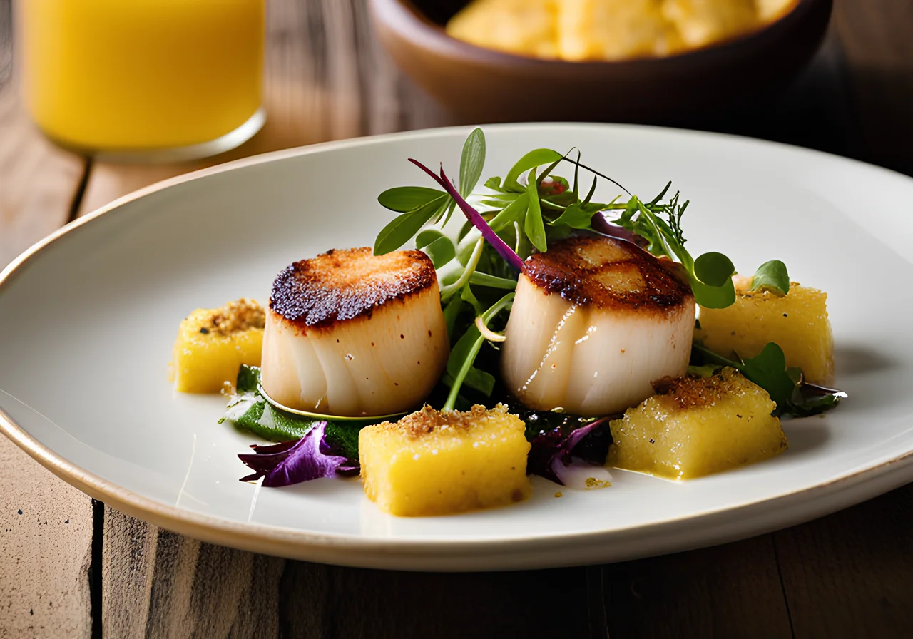 Truffle Scallops with Polenta Squares and Salad Starter