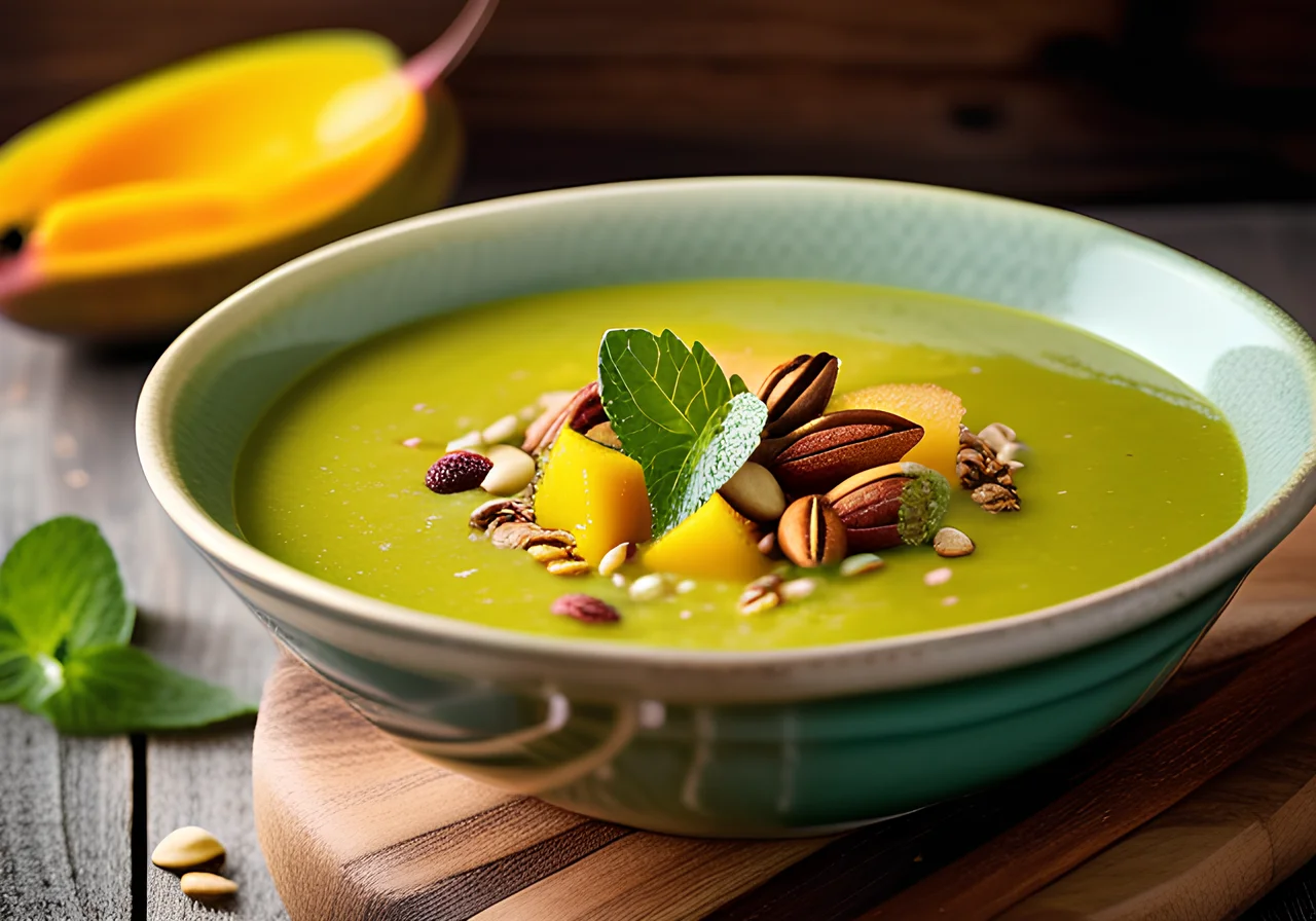 Pea-Mango Soup with Sesame Oil