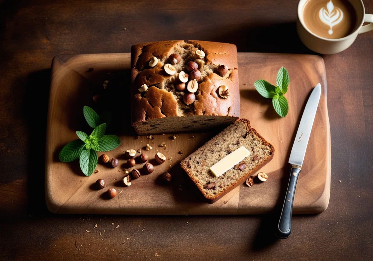 Coffee Banana Bread with Roasted Hazelnuts