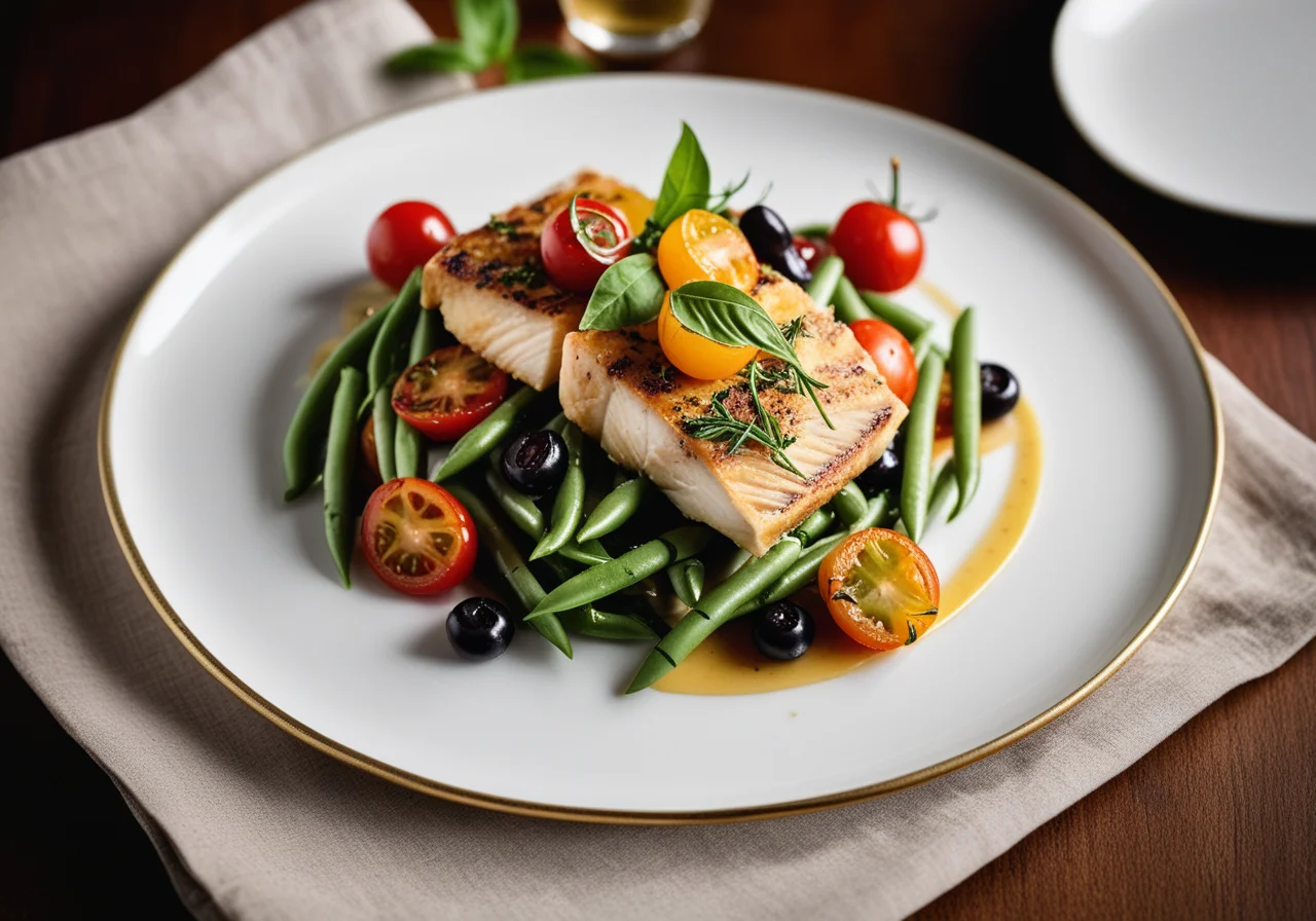 Nizza Salad in Parmesan Cradle with Pan‑Roasted Sea Bream