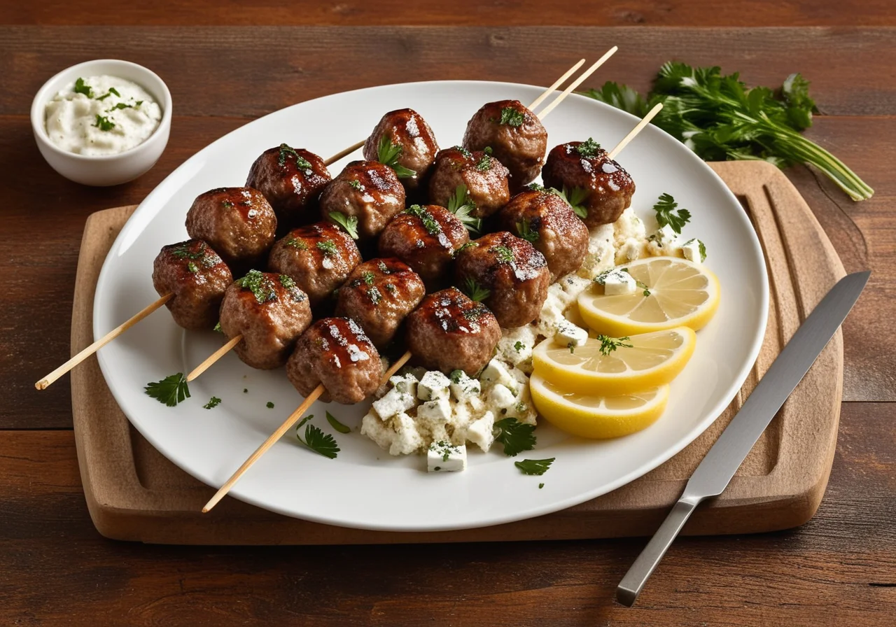 Grilled Meatball Skewers and Turkey Kebab with Onions