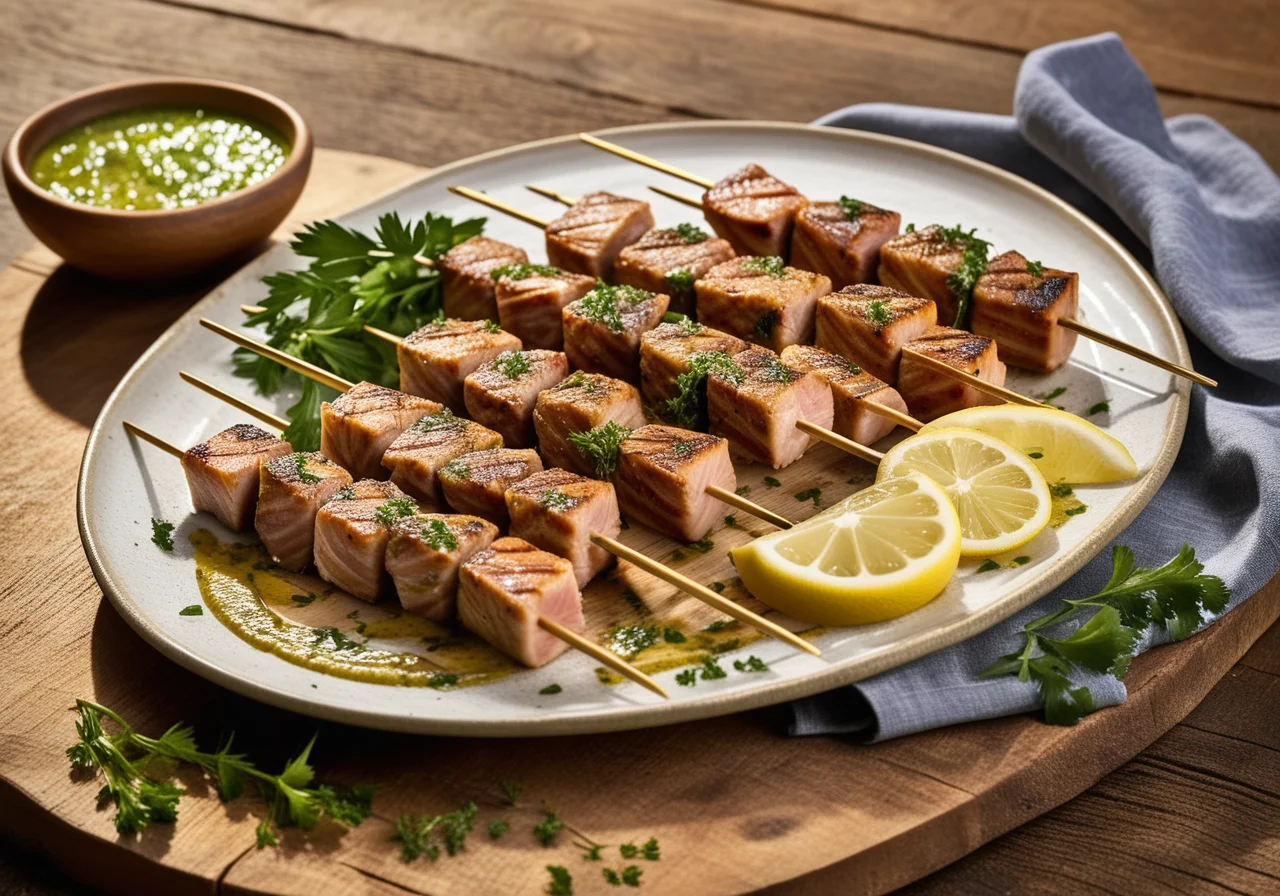 Tuna Skewers with Spicy Herb Sauce