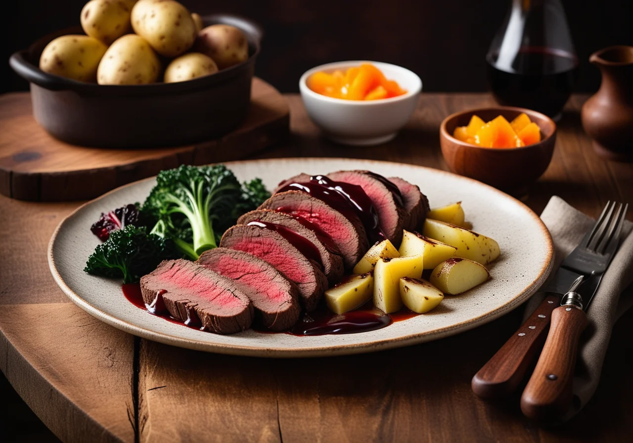 Sour Roast with Baked Fruit