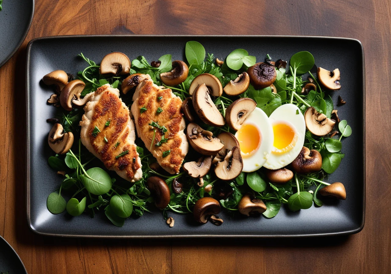 Leafy salad with pan‑fried chicken breast