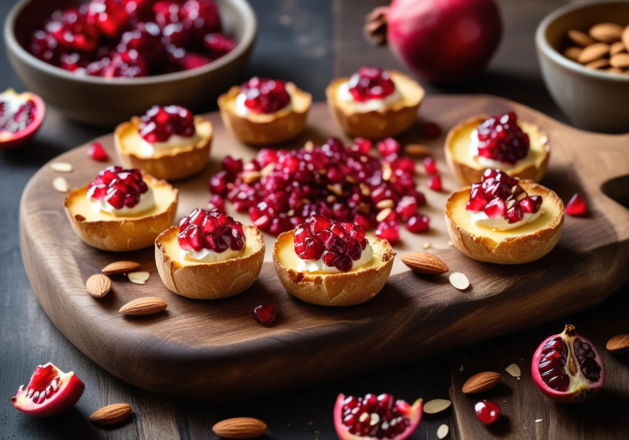 Baked Goat Cheese with Almond Flakes and Pomegranate Seeds
