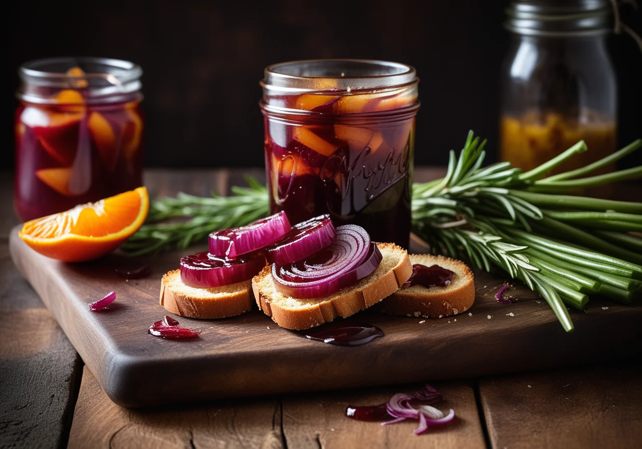 Confiture from red onions with celery slices