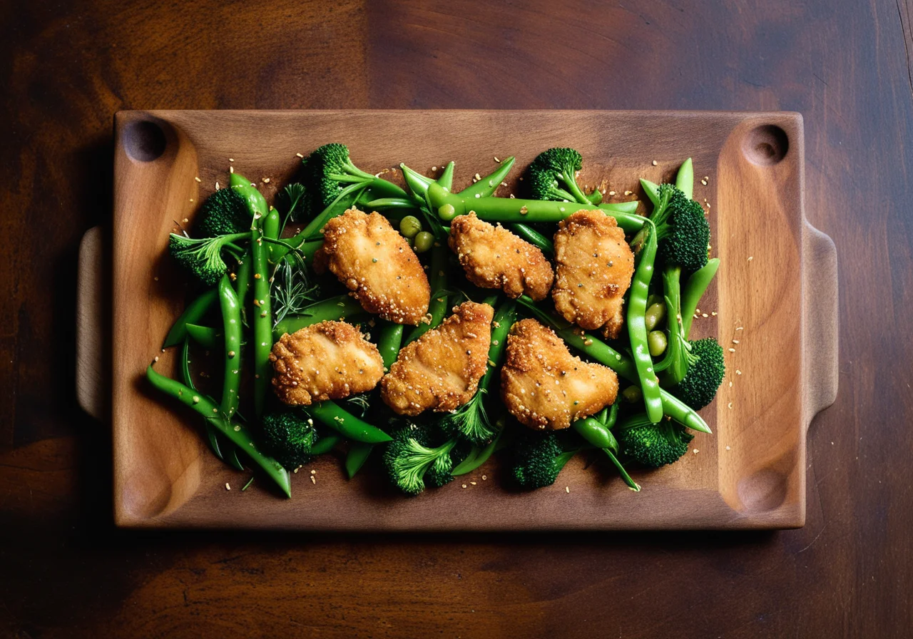 Crispy Chicken on Green Vegetables