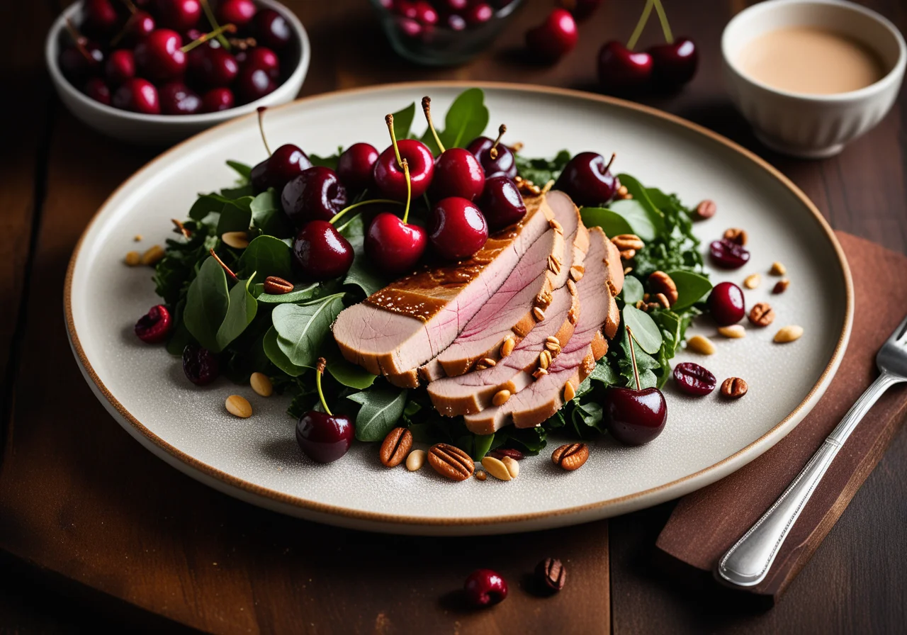 Baked Perlhuhn with Sour Cherry Salad