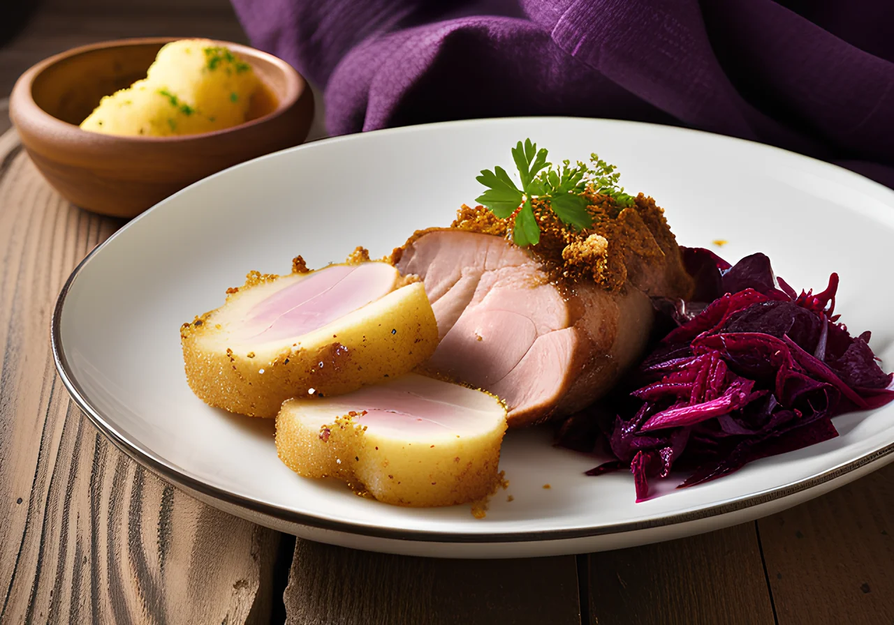 Pork Roast with Dumplings and Red Cabbage