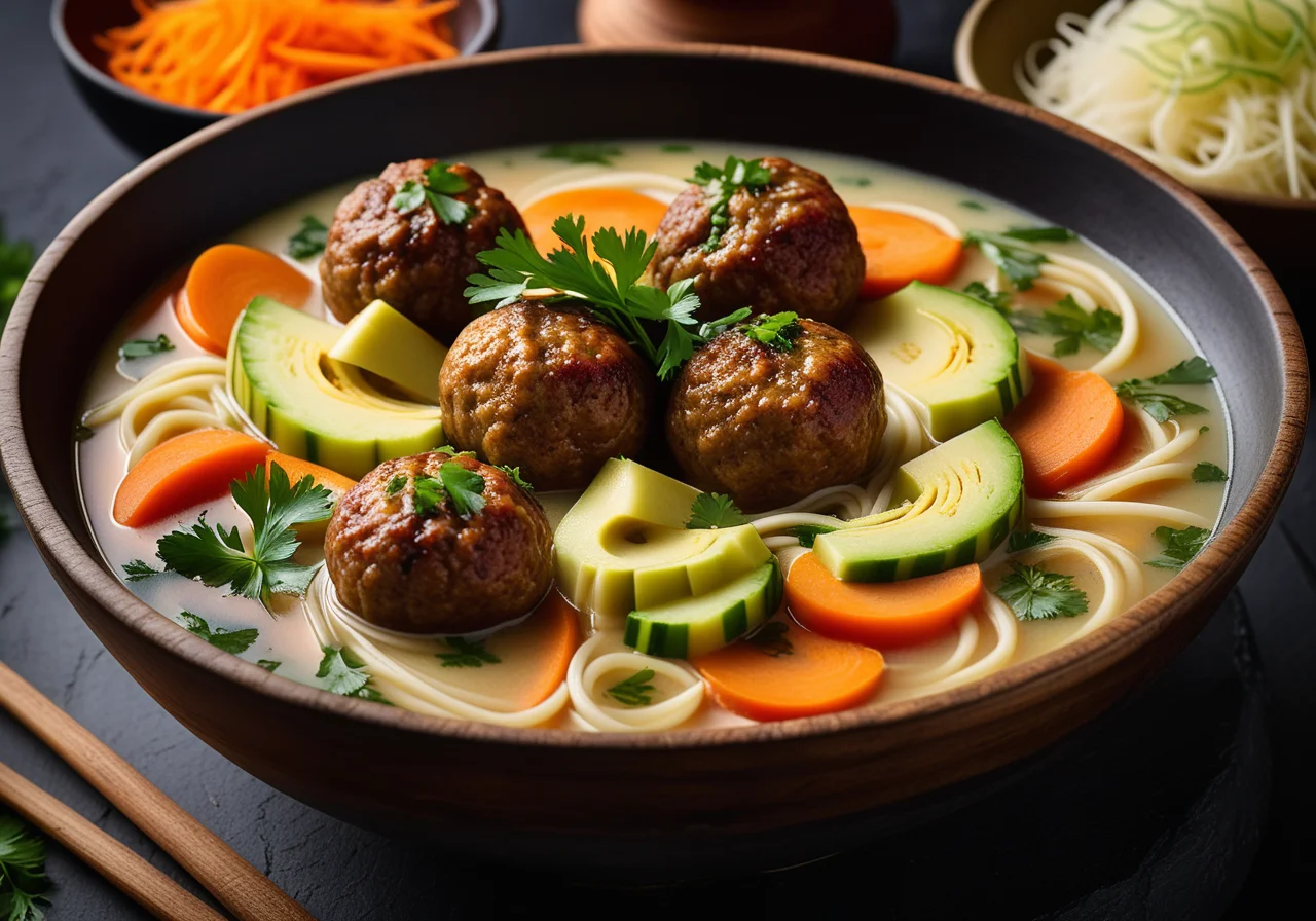 Noodle Vegetable Soup with Meatballs