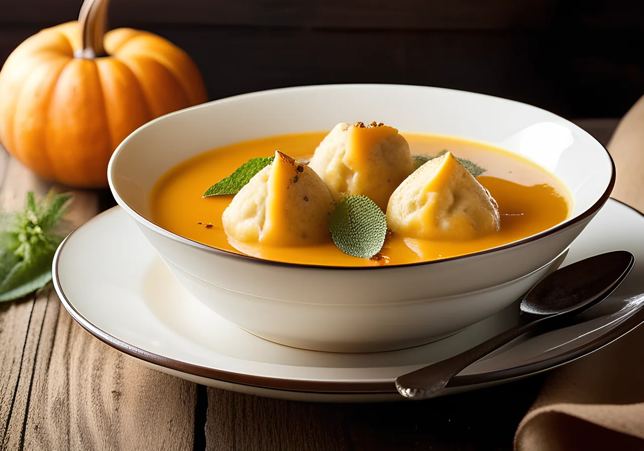 Pumpkin Soup with Dumplings and Apple