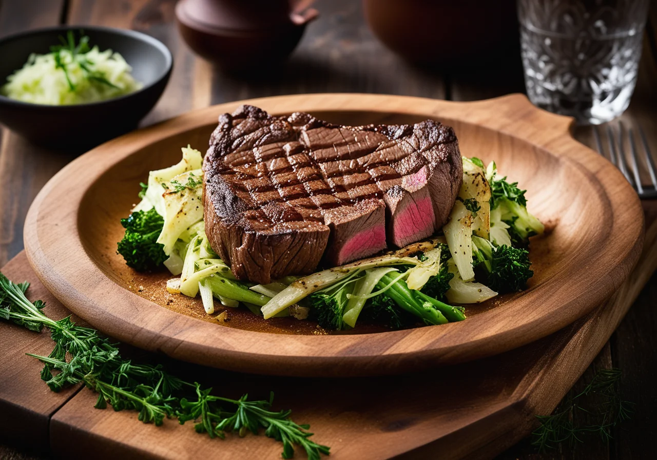 Grilled Steaks with Savoy Cabbage