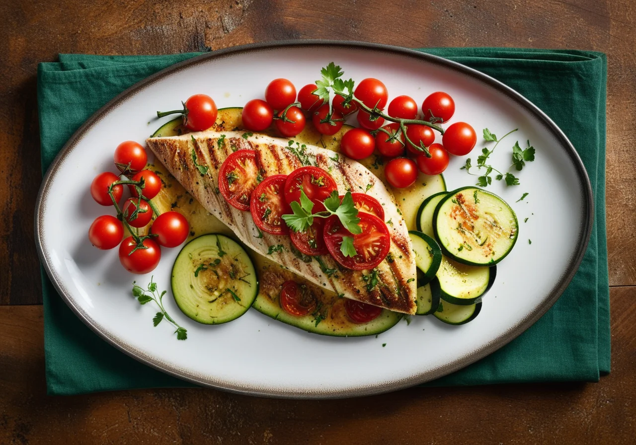 Baked Sea Bream Fillet with Marinated Tomatoes