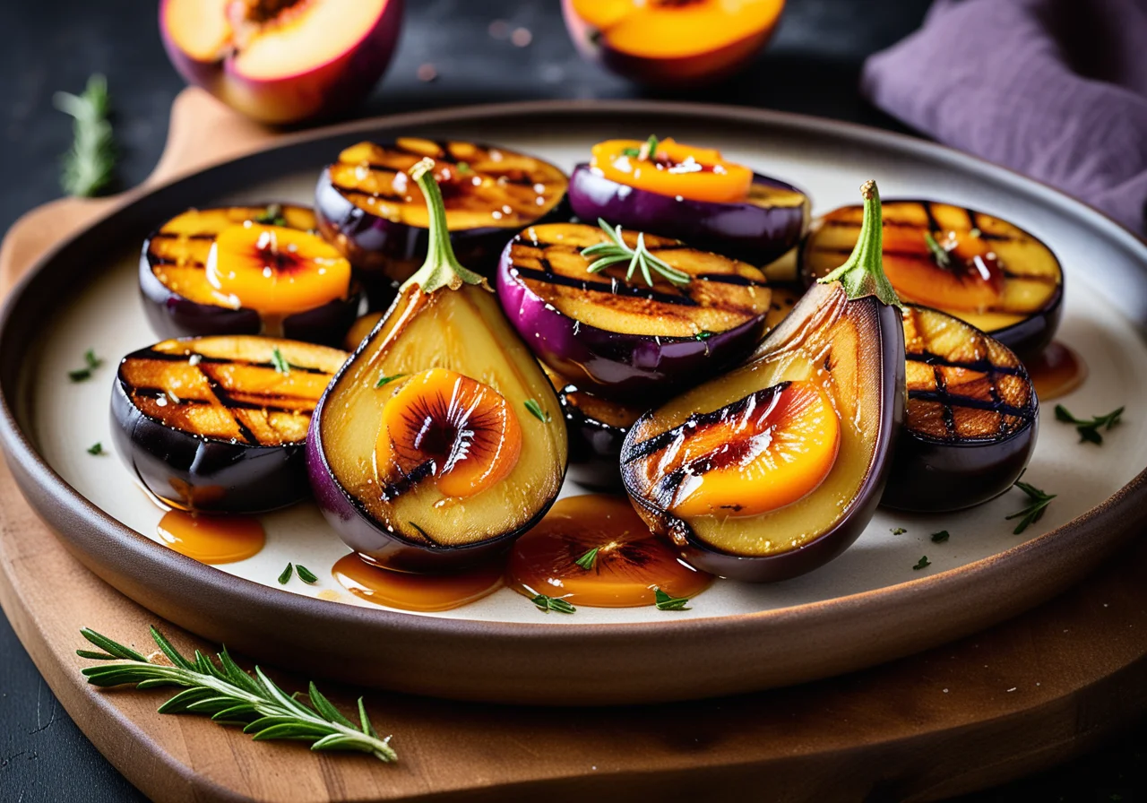 Grilled Eggplants and Peaches
