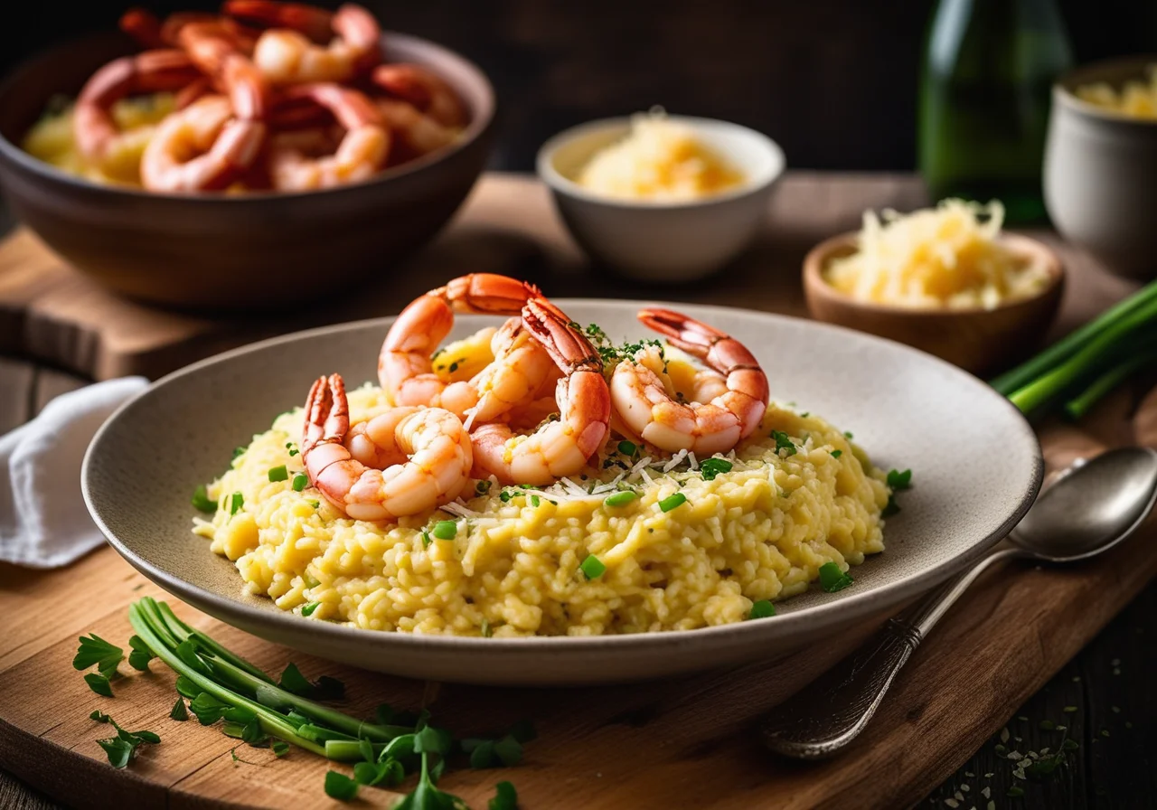 Saffron risotto with shrimp tails