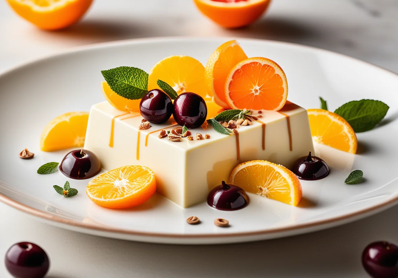 White Chocolate Parfait with Oranges and Olives
