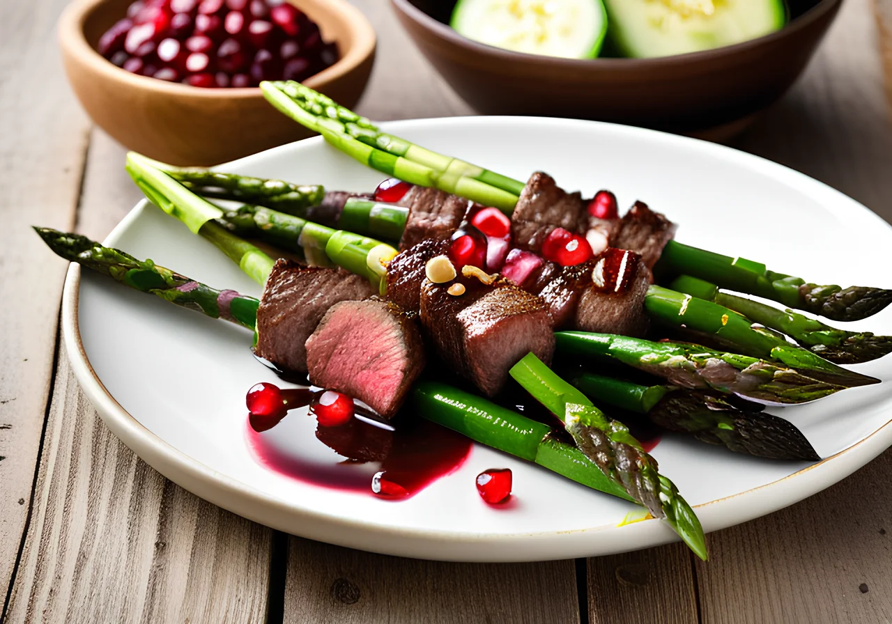 Beef Skewers with Green Asparagus
