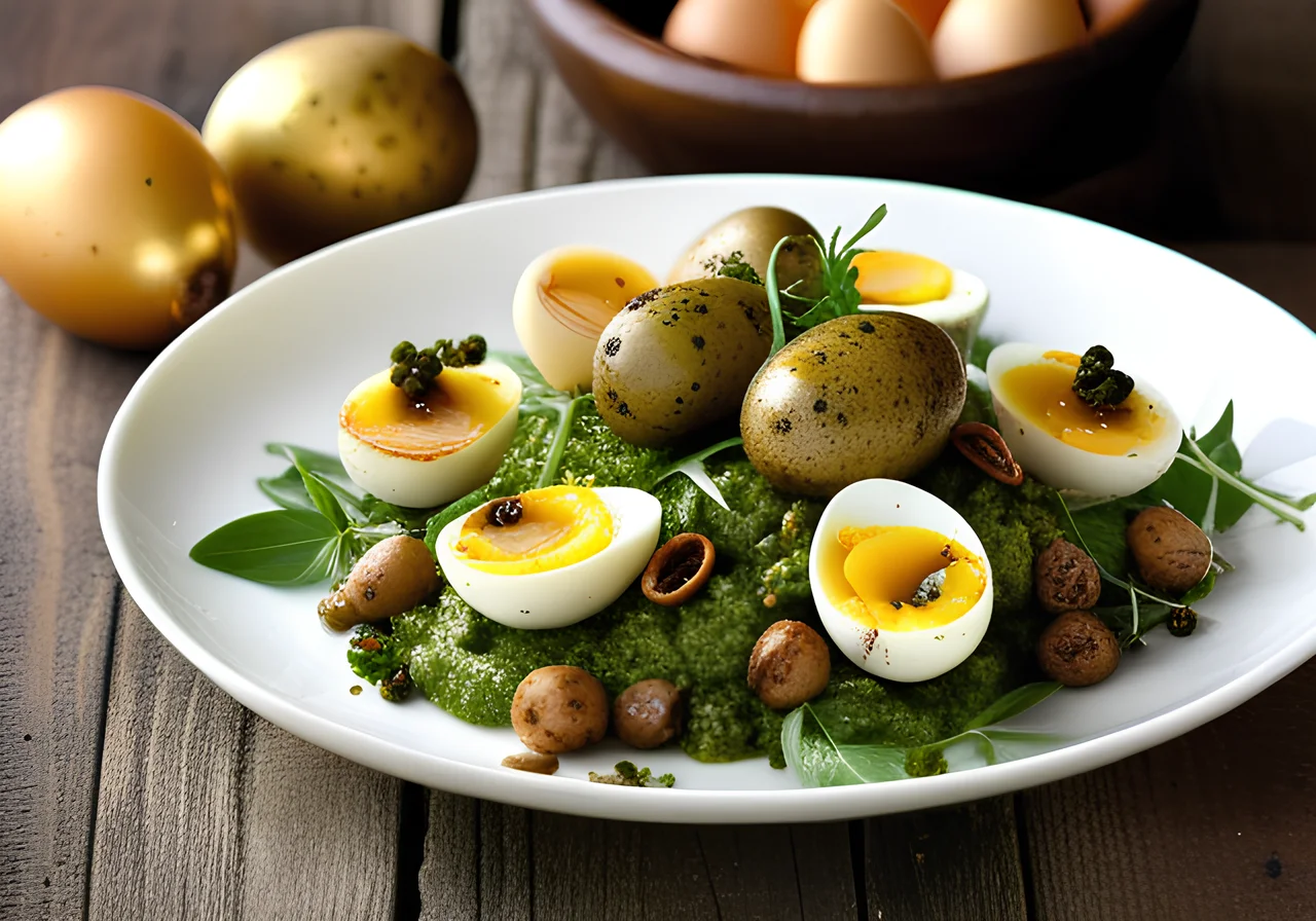 Pesto Potato Salad with Quail Eggs