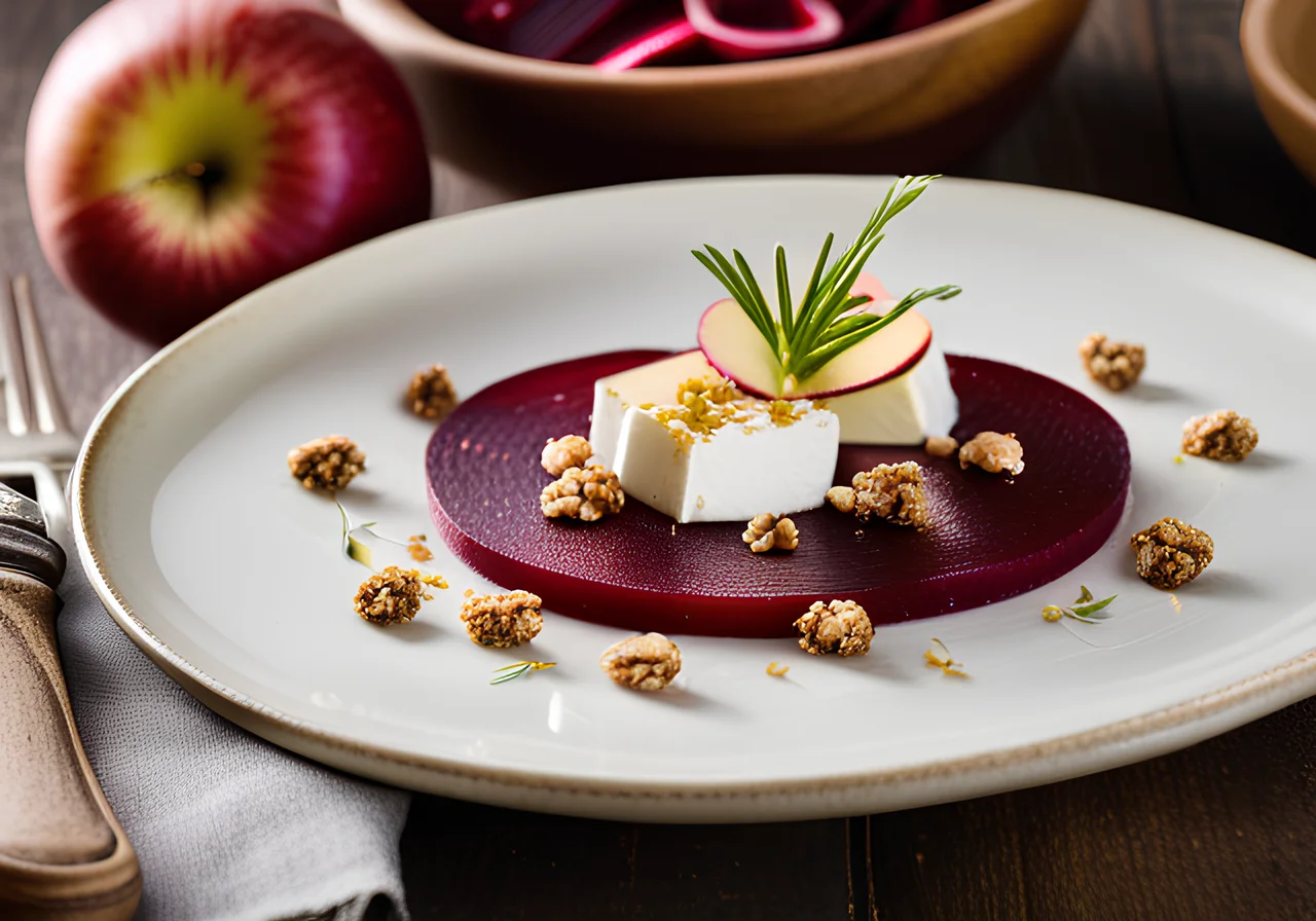 Apple-Beet Carpaccio with Goat Cheese and Honey-Spelt Crunch