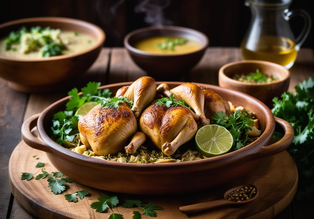 Oven Chicken with Savoy Cabbage Mushroom Bouillon