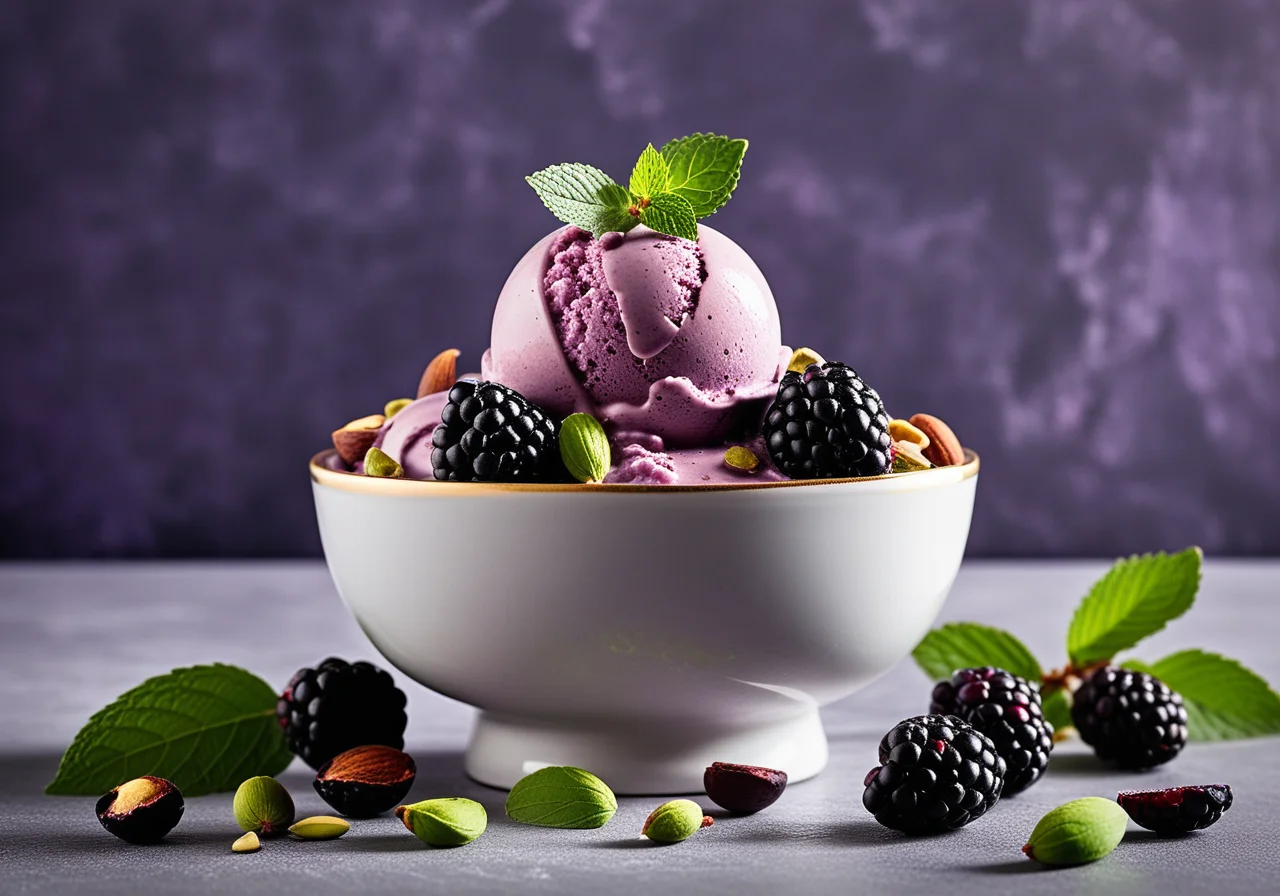 Blackberry Yogurt Ice Cream with Pistachios
