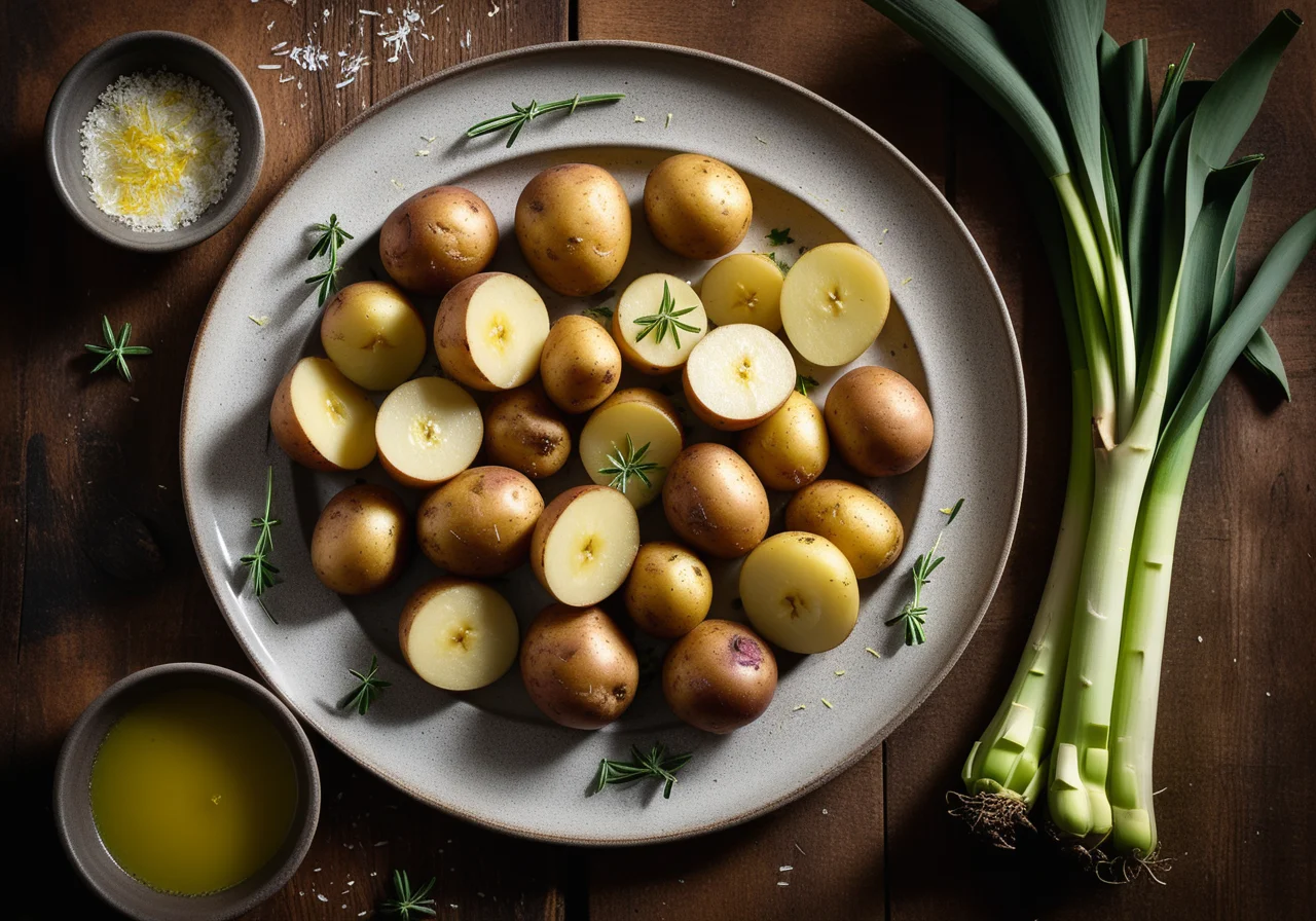 Oven Potatoes with Leek and Pears