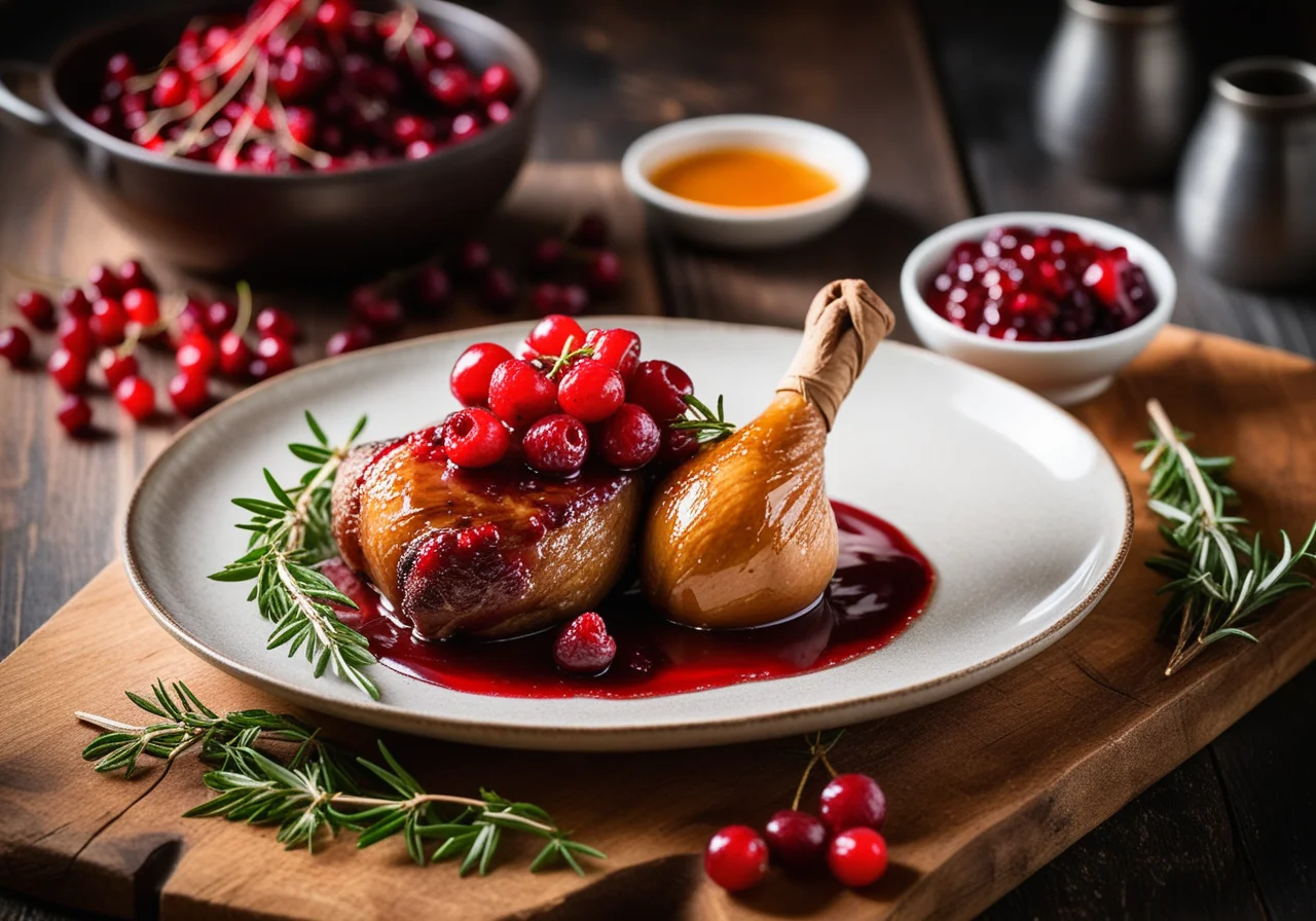Duck Leg with Almond Sticks and Fruity Sauce