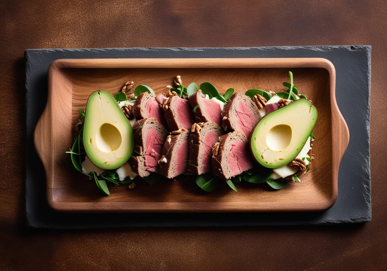 Roasted Bread with Carpaccio, Arugula, Avocado and Parmesan