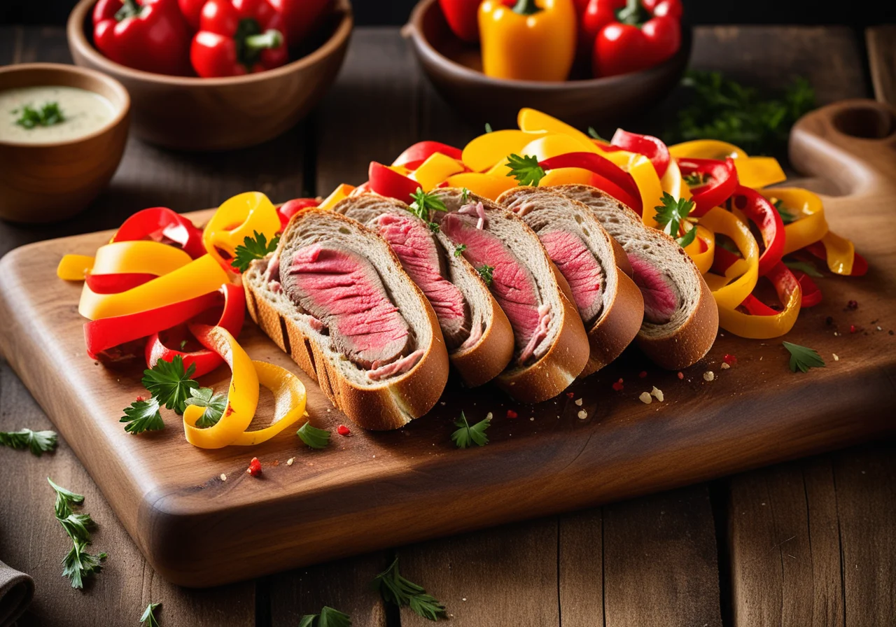 Baguette with Steak, Bell Peppers and Onions