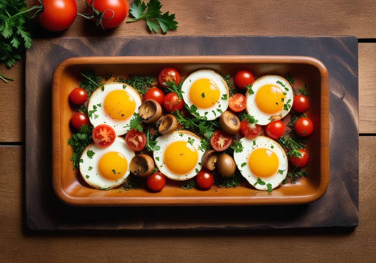 Baked Eggs on Mushrooms and Tomatoes