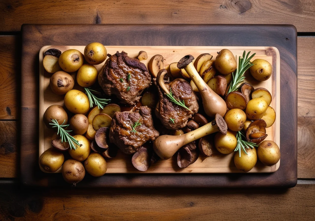 Pan‑fried Lamb Shank with Potatoes and Mushrooms