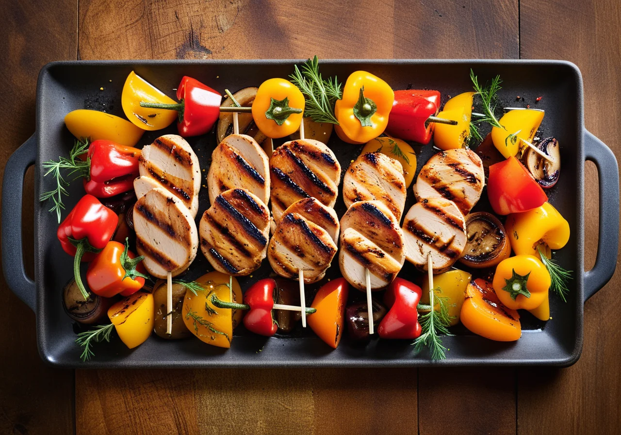 Chicken breast fillet with vegetable skewers
