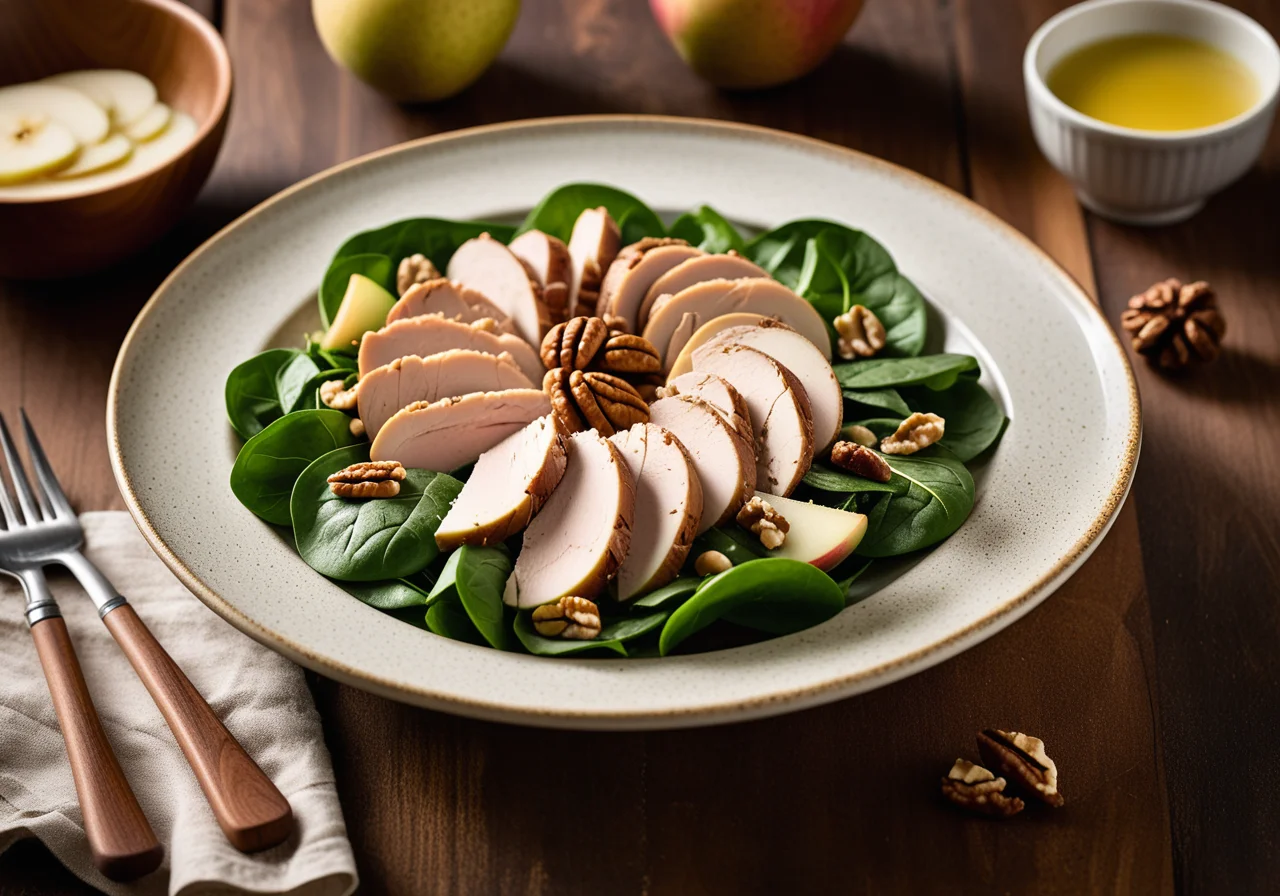 Salad with Jarlsberg, Pears, Smoked Chicken Breast and Walnuts
