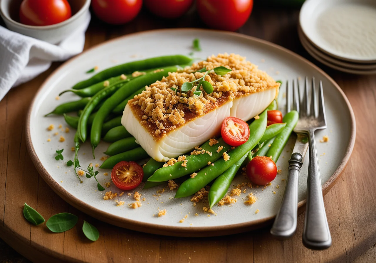 Gratinated Cod Fillet with Beans