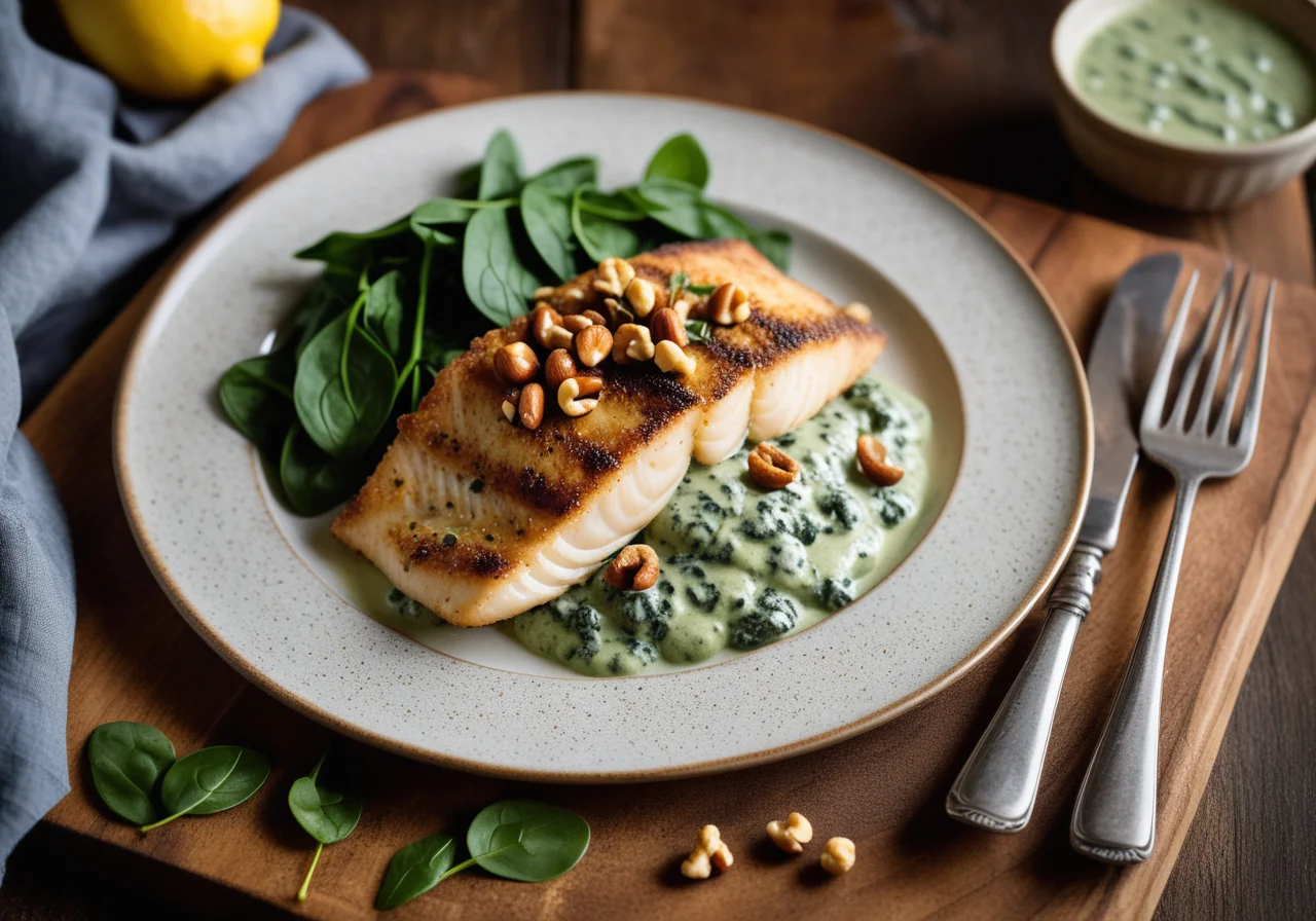 Pan‑fried Tilapia with Spinach Sauce