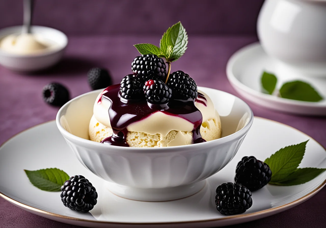 Vanilla Ice Cream with Blackberry Sauce