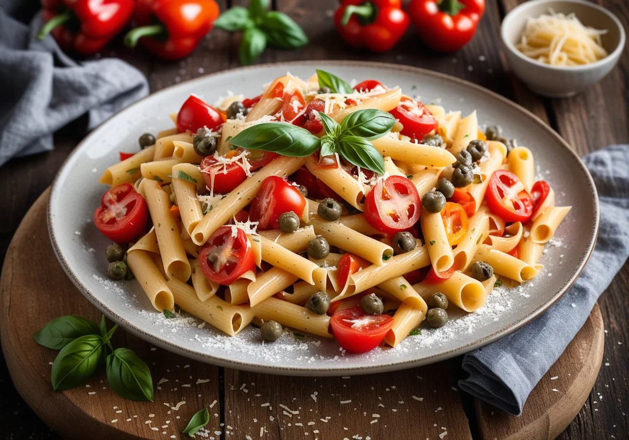 Pasta with Bell Pepper, Capers and Parmesan