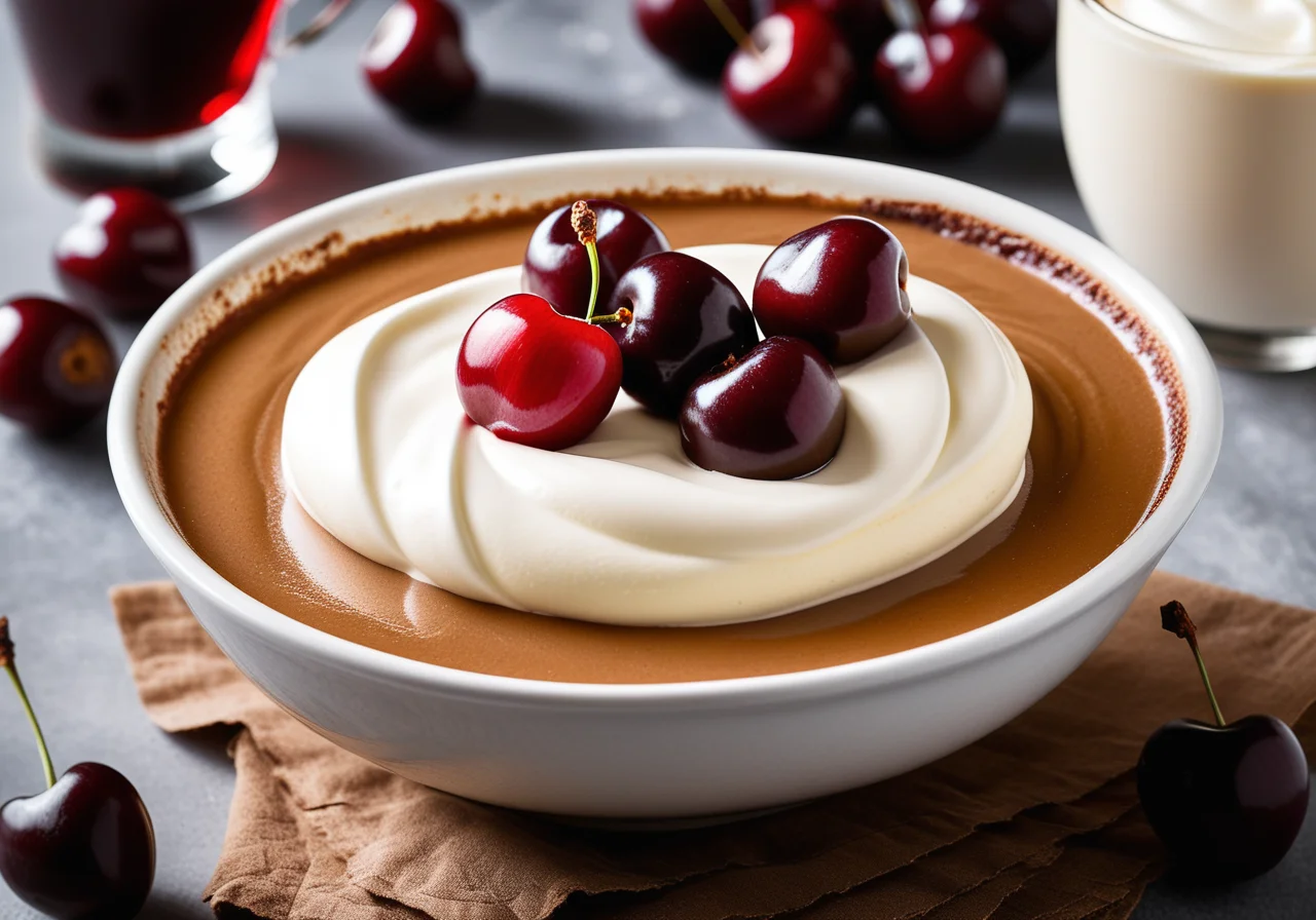 Maroni-Dessert mit Amarenakirschen und Schlagsahne (Monte bianco)