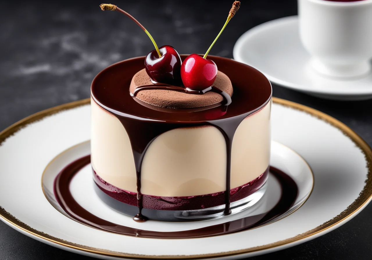 Vanilla Chocolate Dessert with Pickled Cherries