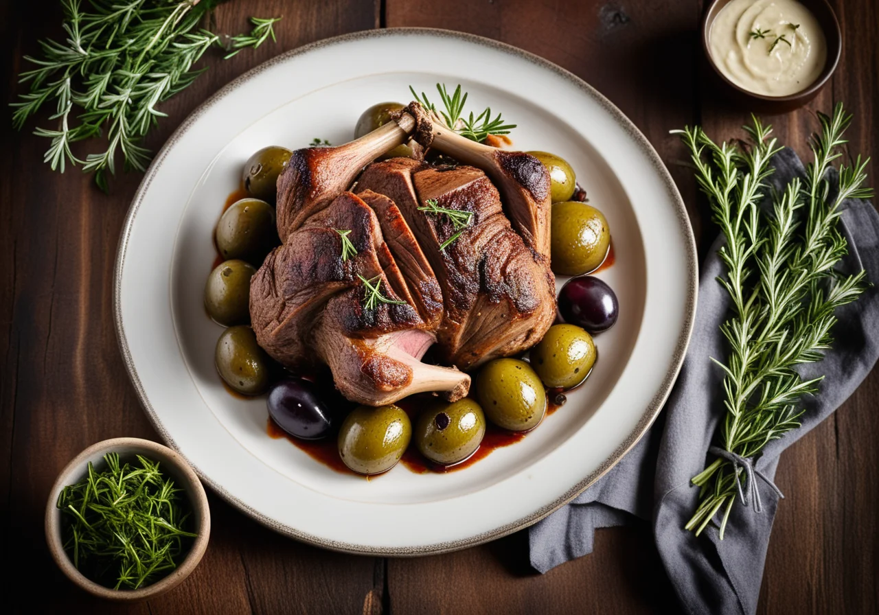 Roasted Lamb Shoulder with Herbs and Olives