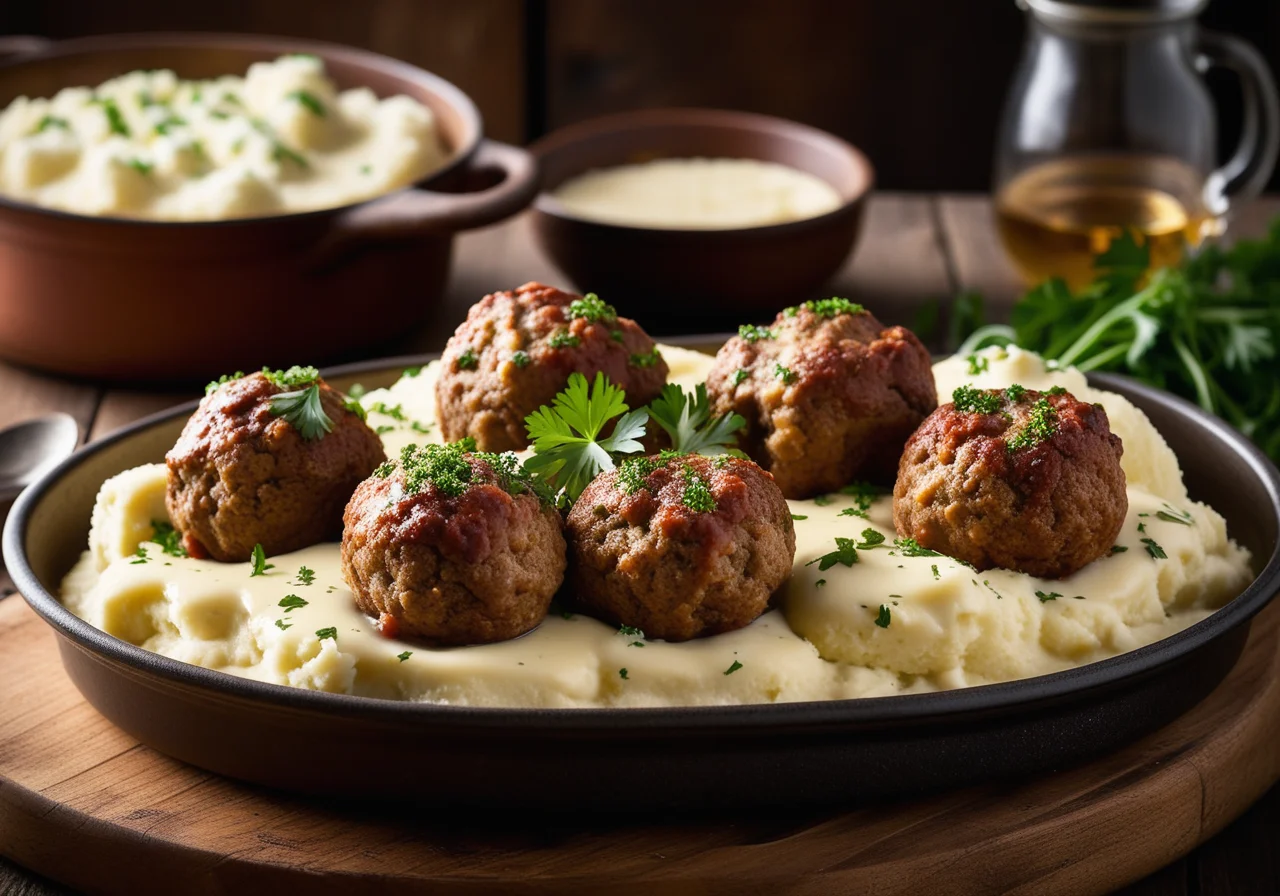 Meatball Casserole with Mashed Potato Topping