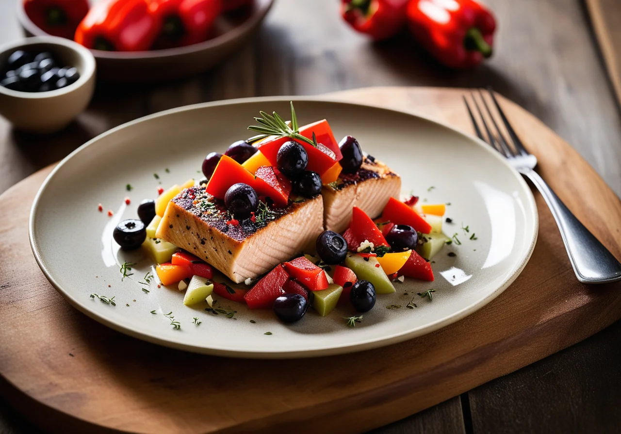 Wolfsbarsch with Vegetables and Grapes