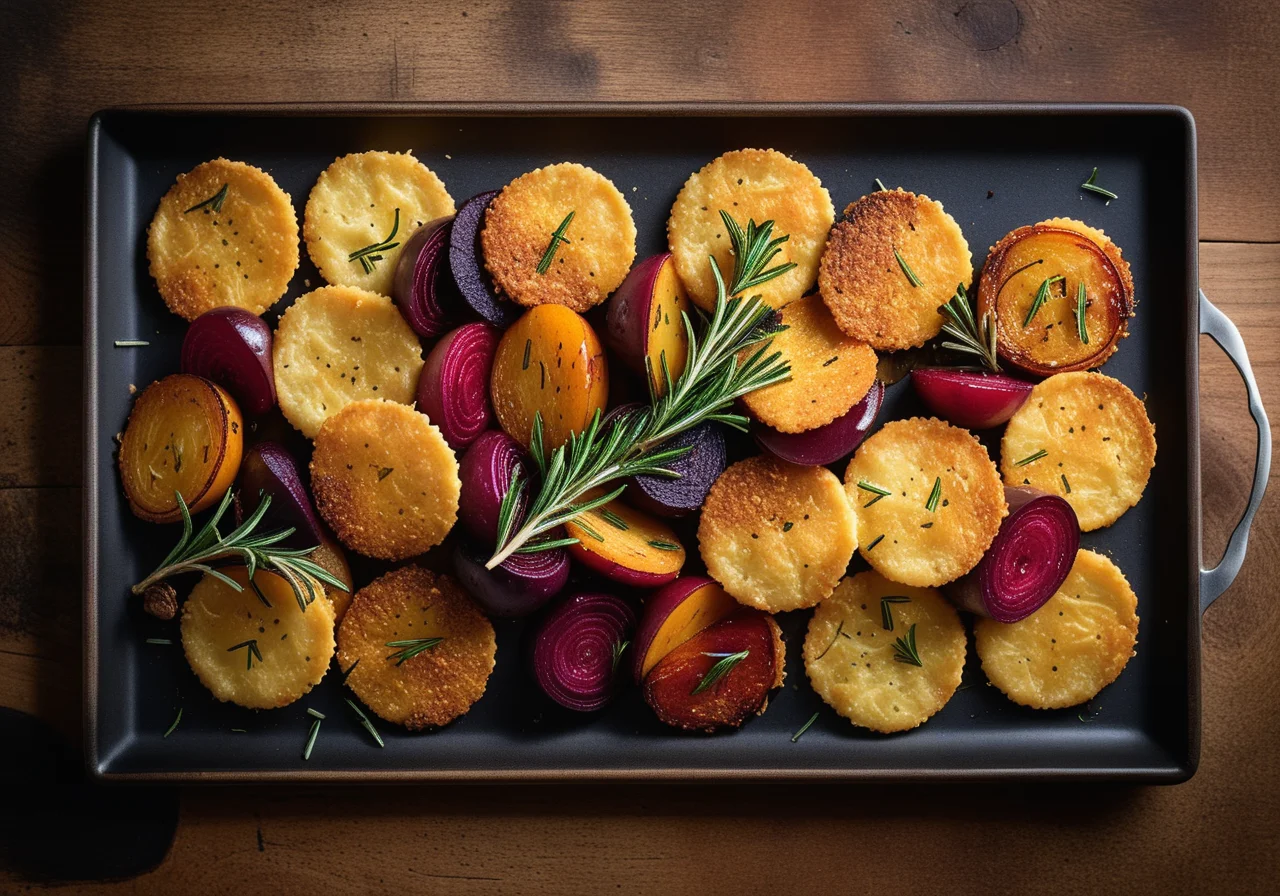 Root Vegetable with Parmesan Crisps