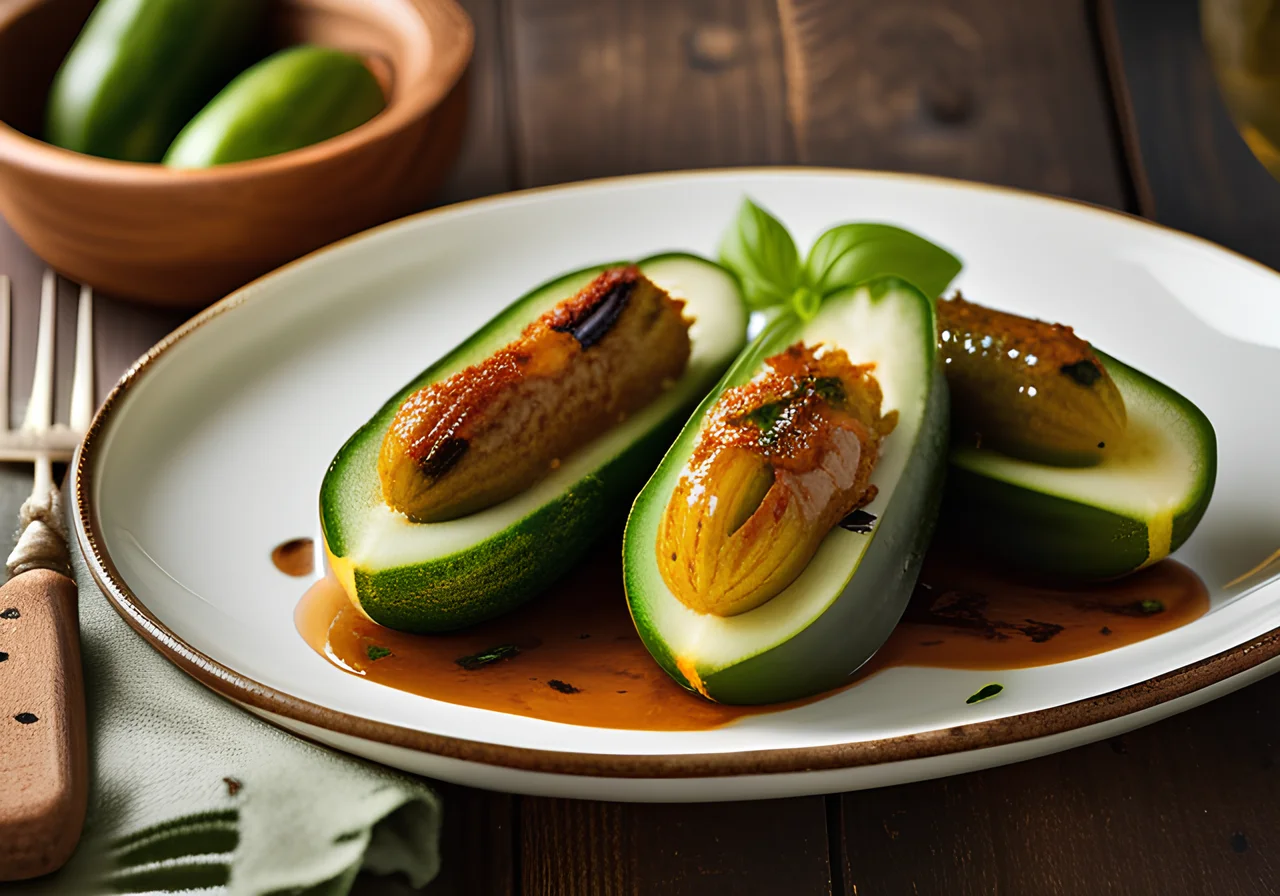 Stuffed Stewed Cucumbers with Ground Beef