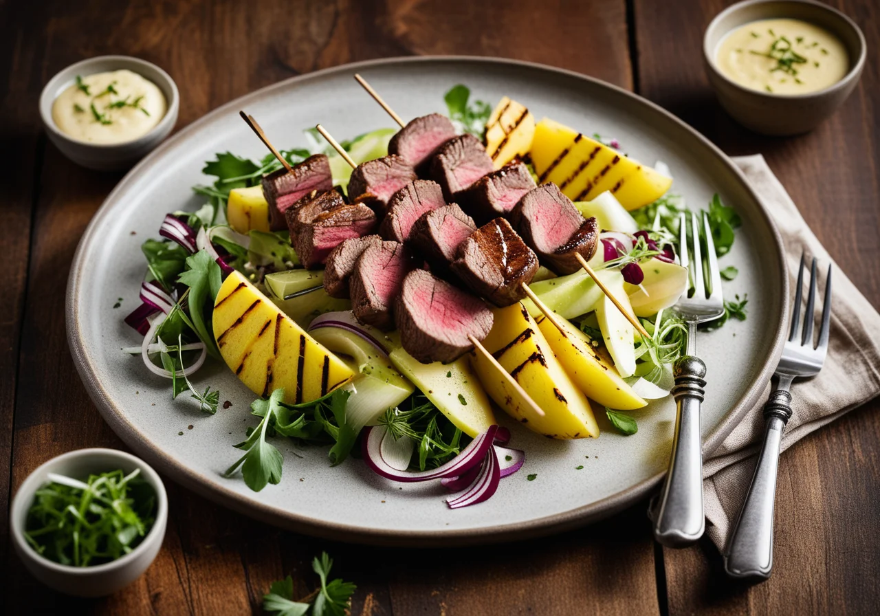 Filetspieße mit Salat