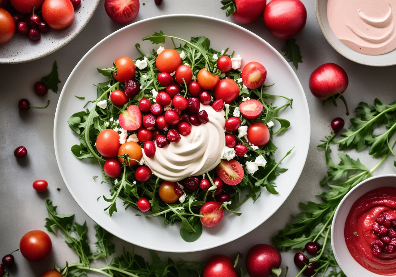 Tomato Salad with Strawberries and Dips